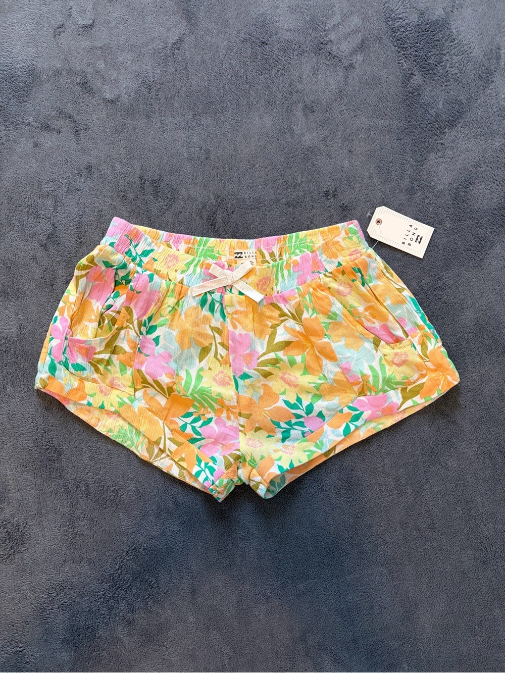 Billabong Floral Drawstring Shorts - Pink, Yellow & Green